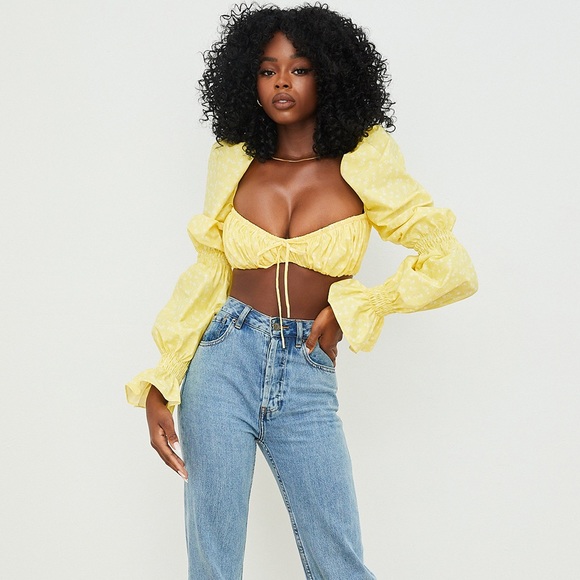 House of CB ‘Henrietta’ Lemon Floral Shirred Bralette Top NWOT - Picture 3 of 8